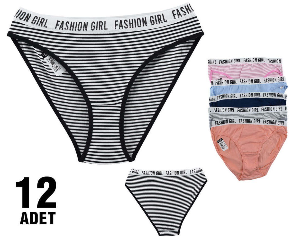 Külot, String, Tanga12'li Paket Tutku 0540 Hera Çizgili Beli Lastikli Elastan Bayan Bikini Külot