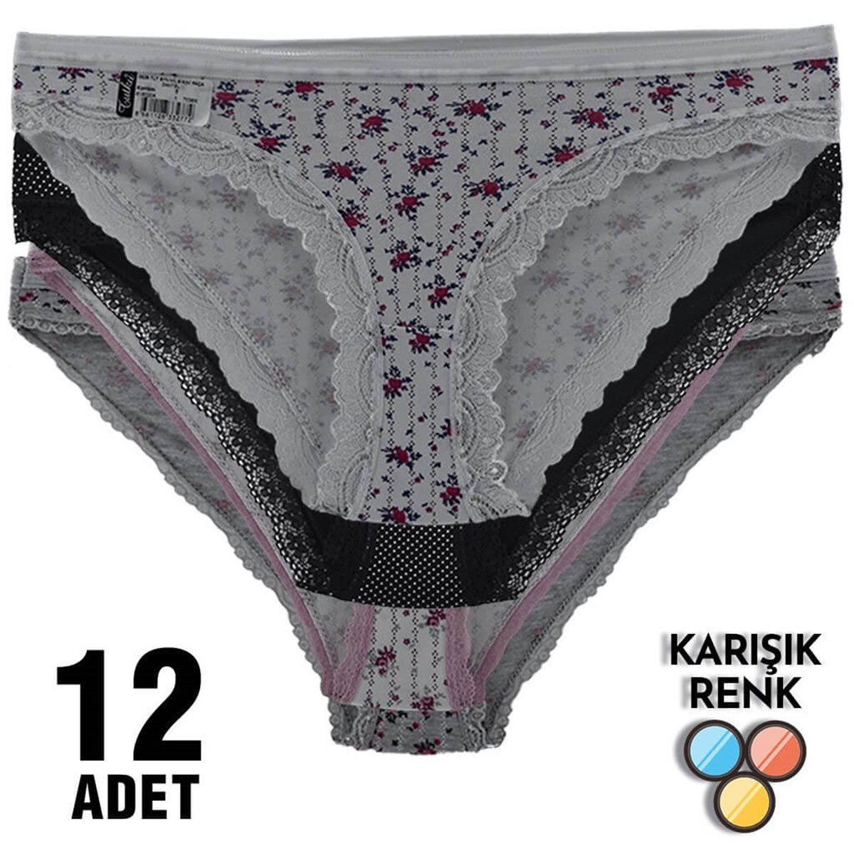 Külot, String, Tanga12'li Paket Tutku Nil 0528 Dantelli Desenli Bayan Elastan Bikini Külot