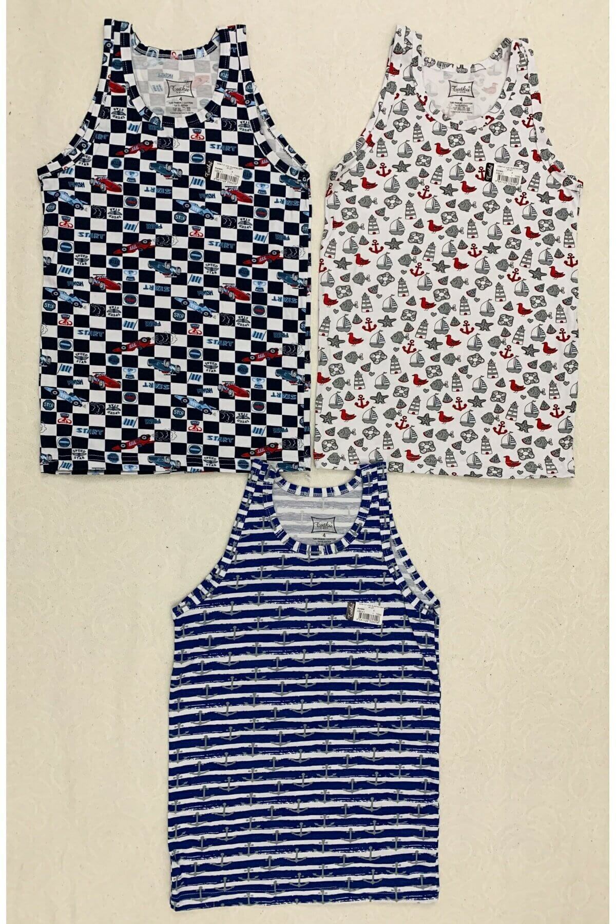 İç GiyimTutku 3'lü Paket Elastan Emprime Desenli Erkek Çocuk Atlet