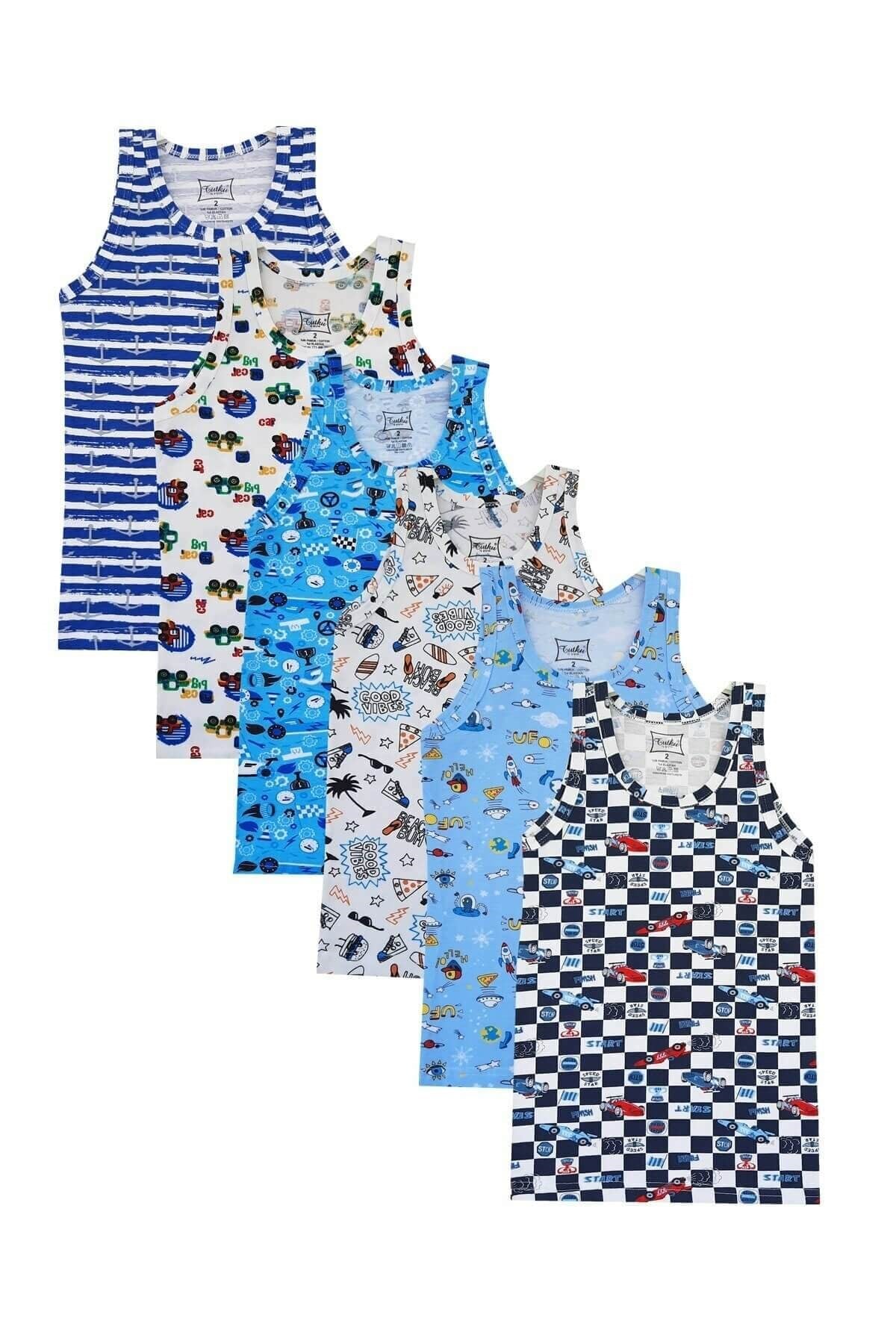 İç GiyimTutku Elastan Emprime Desenli 6'lı Paket Erkek Çocuk Atlet
