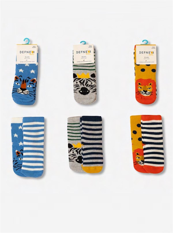Çorap6'lı Paket Vahşi Hayvanlar Desenli Erkek Bebek Havlu Soket Çorap