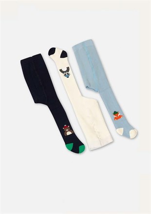 ÇorapAyı Ve Tilki Desenli Erkek Bebek Havlu Külot Çorap 3'lü Paket