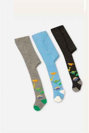 ÇorapDinozor Desenli Kışlık Erkek Bebek Havlu Külotlu Çorap 3'lü Paket