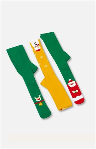 ÇorapNoel Baba Konseptli Kışlık Unisex Bebek Havlu Külotlu Çorap 3'lü Paket