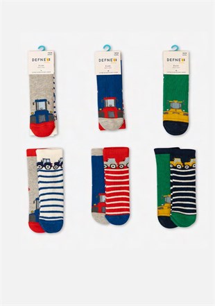 ÇorapTraktör Desenli Kışlık Erkek Bebek Havlu Soket Çorap 6'lı Paket