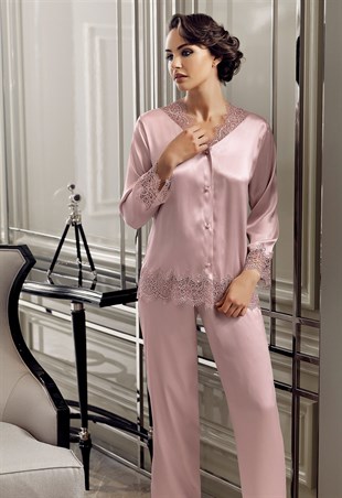 Pijama Takım & Gecelik SabahlıkPerin 8060 Çeyizlik Dantelli Uzun 6'lı Set Sabahlıklı Gecelik Pijama Takımı