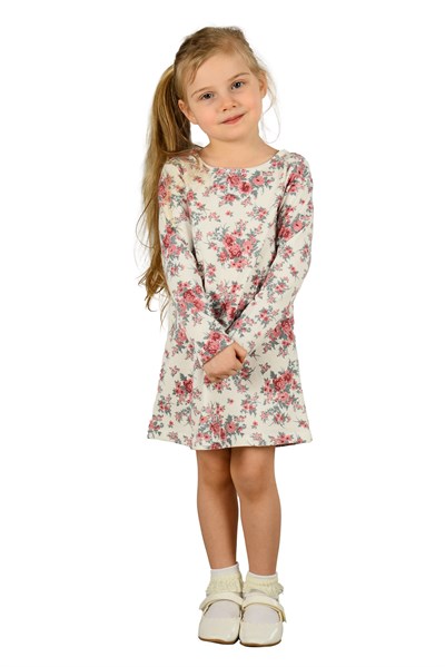 Çiçek Desenli Kız Çocuk Örme Elbise-EK 218698 |Silversunkids-Elbise
