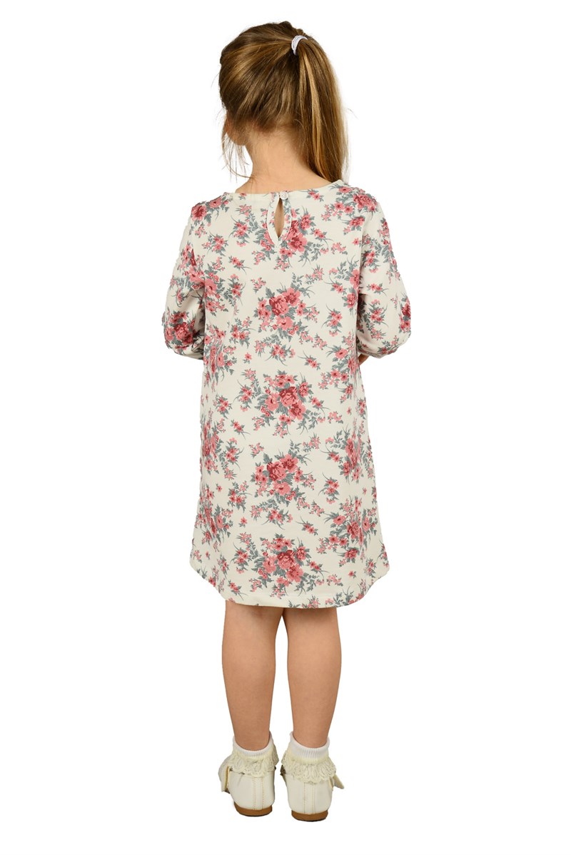 Çiçek Desenli Kız Çocuk Örme Elbise-EK 218698 |Silversunkids-Elbise