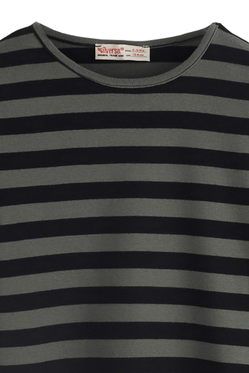 Haki Renkli Çizgili Erkek Çocuk Tişört-BK 218532 |Silversunkids-T-Shirt