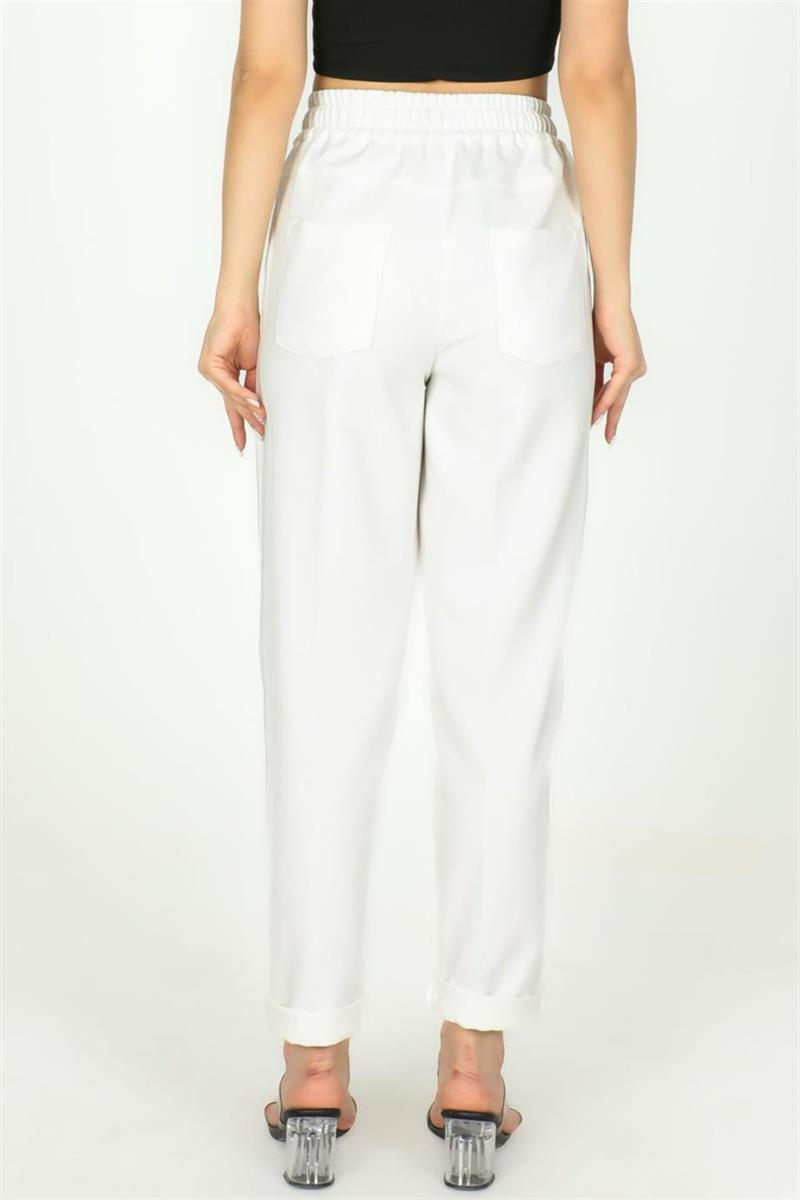 Kadın Beyaz Belden Bağlama Detaylı Pantolon 3000|Silversun-Kadın Beyaz Belden Bağlama Detaylı Pantolon 3000|Silversun