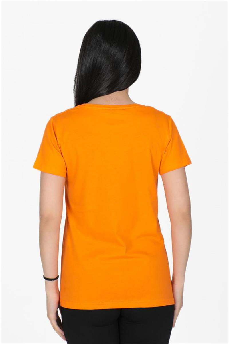 Kadın Oranj Baskılı V Yaka Tişört 1019|Silversun-Kadın Oranj Baskılı V Yaka Tişört 1019|Silversun