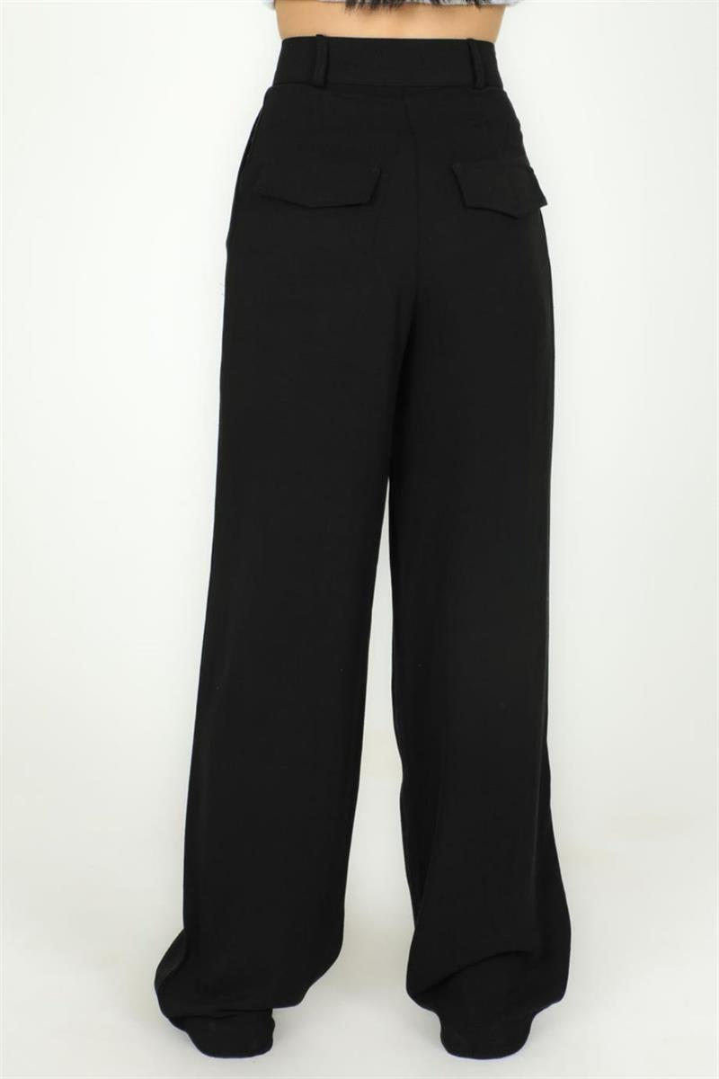Kadın Siyah Keten Kumaş Bol Kesim Pileli Pantolon 3006|Silversun-Kadın Siyah Keten Kumaş Bol Kesim Pileli Pantolon 3006|Silversun