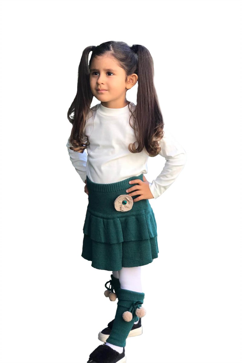 Kız Çocuk Yeşil Renkli Triko Tozluk ve Etek |FC 22257-Etek