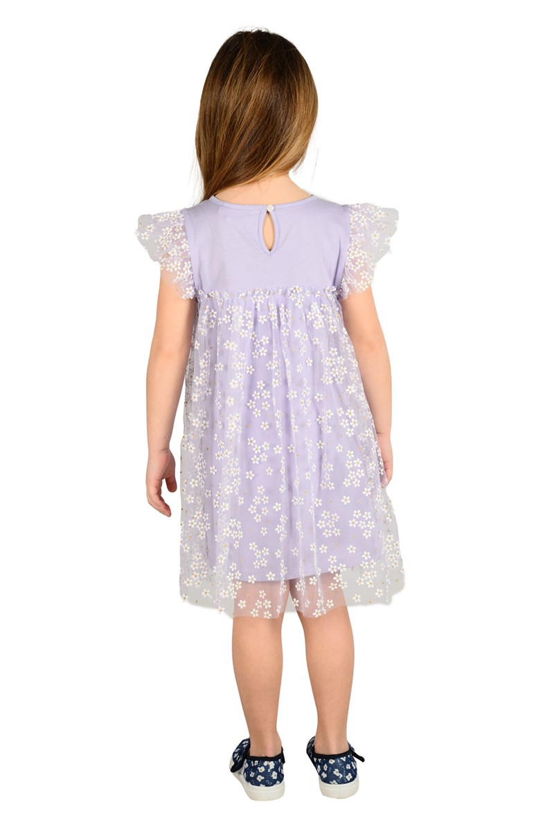 Lila Renkli Papatya Baskılı Kız Çocuk Elbise |EK 219093-Elbise
