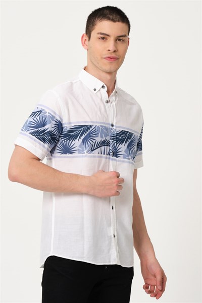 Erkek Lacivert Desenli Comfort Fit Düğmeli Yaka Desenli Kısa Kollu Casual Gömlek - EGB PINOLA | Silversun-Erkek Lacivert Desenli Comfort Fit Düğmeli Yaka Desenli Kısa Kollu Casual Gömlek - EGB PINOLA | Silversun
