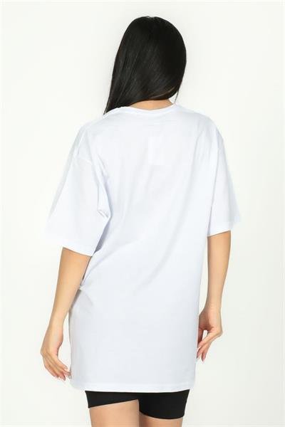 Kadın Beyaz Şamdan Baskılı Oversize Tişört 1007|Silversun-Kadın Beyaz Şamdan Baskılı Oversize Tişört 1007|Silversun
