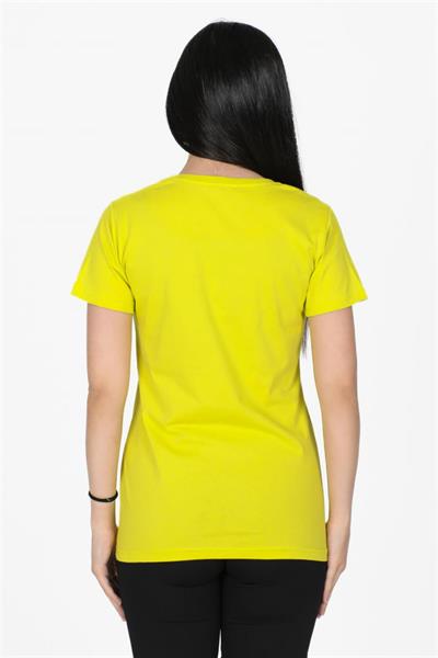 Kadın Sarı Kalp Baskılı V Yaka Tişört 1018|Silversun-Kadın Sarı Kalp Baskılı V Yaka Tişört 1018|Silversun