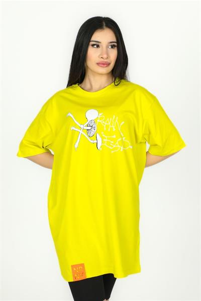 Kadın Sarı Mantar Baskılı Oversize Tişört 1008|Silversun-Kadın Sarı Mantar Baskılı Oversize Tişört 1008|Silversun