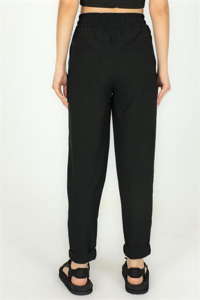 Kadın Siyah Belden Bağlama Detaylı Pantolon 3000|Silversun-Kadın Siyah Belden Bağlama Detaylı Pantolon 3000|Silversun