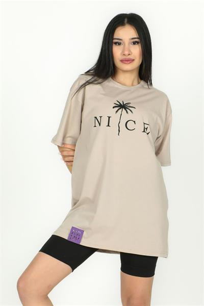 Kadın Taş Nice Baskılı Oversize Tişört 1005|Silversun-Kadın Taş Nice Baskılı Oversize Tişört 1005|Silversun
