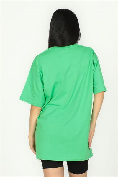 Kadın Yeşil Kukla Baskılı Oversize Tişört 1003|Silversun-Kadın Yeşil Kukla Baskılı Oversize Tişört 1003|Silversun
