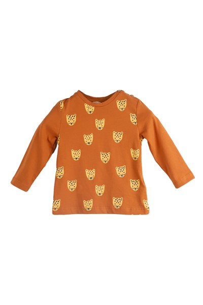 Kahverengi Baskılı Omuzdan Düğmeli Bebek Erkek Tişört-BK 118471 |Silversunkids-T-Shirt