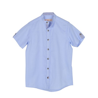 Silversunkids | Erkek Genç Mavi Renkli Kolları Düğme Detaylı Dokuma Gömlek | GC 316243-Gömlek