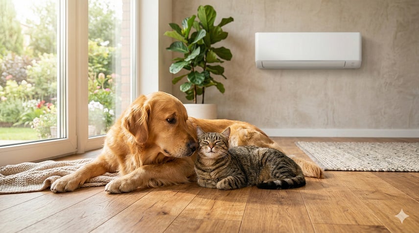 Klimalı odada serinleyen köpek