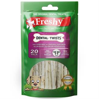 Freshy Beyaz Dental Burgu Çiğneme Çubuğu 120 gr 20 Adet, Köpek Ödül Kemiği, Freshy