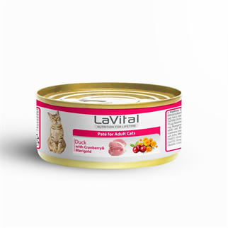 Lavital Ördekli Kızılcık ve Kadife Yetişkin Kedi Konservesi 85GR, Yetişkin Kedi Yaş Mama, La Vital