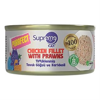 Supreme Tiftiklenmiş Tavuk Göğüs Eti ve Karidesli Kedi Maması 70gr, Yaşlı Kedi Yaş Mama, Supreme