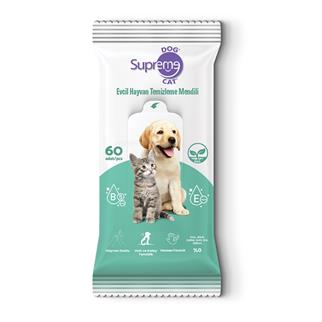 Supreme Yeşil Çaylı Kedi Ve Köpek Temizleme Mendili 60 adet, Kedi Temizlik Ürünleri, Supreme