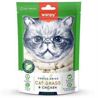 Wanpy Dondurulmuş Kedi Çimi ve Tavuklu Ödül, Kedi Ödül Maması, Wanpy