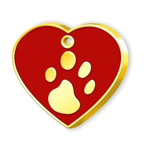 Dalis Altın Kaplama Kalp Şeklinde Mineli Büyük Köpek Künyesi Kırmızı