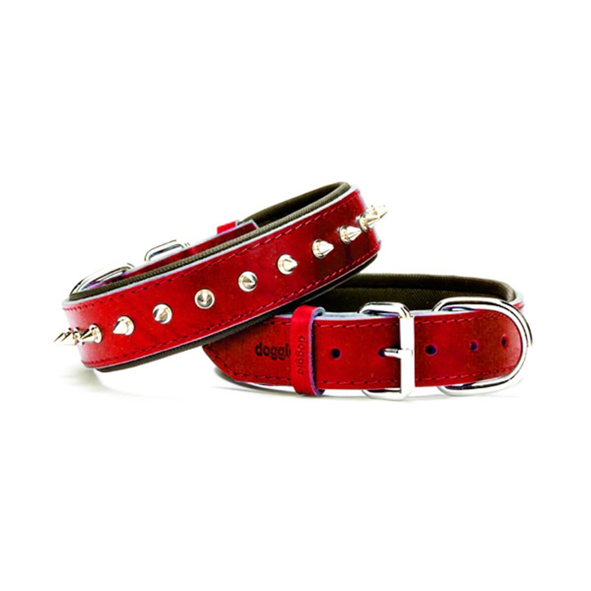 Doggie Comfort Çivili Deri Köpek Boyun Tasması Medium – Kırmızı (3,5 x 47–55 Cm)