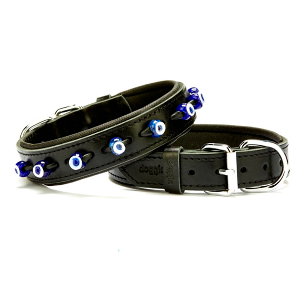Doggie Comfort Nazar Boncuklu Deri Köpek Boyun Tasması Medium – Siyah (3 X 42–50 Cm)