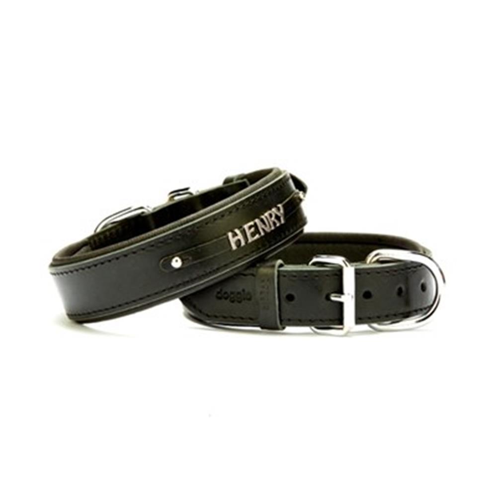 Doggie İsimlikli Deri Köpek Boyun Tasması Large – Siyah (3,5 x 52–60 Cm)