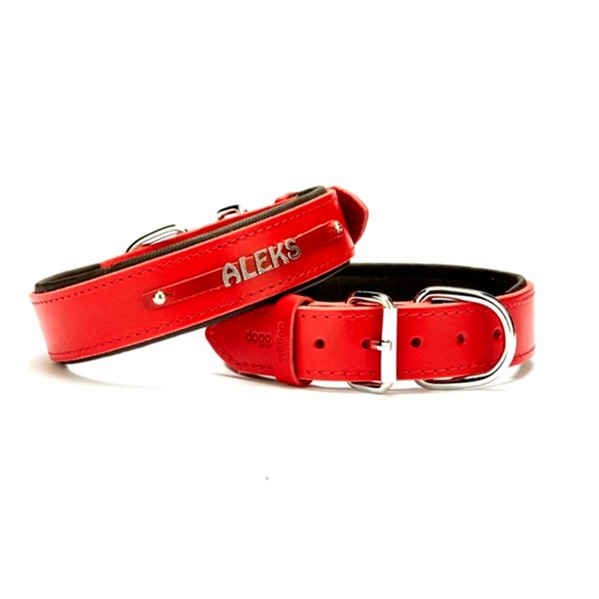 Doggie İsimlikli Deri Köpek Boyun Tasması Medium – Kırmızı (3.5 X 47–55 Cm)