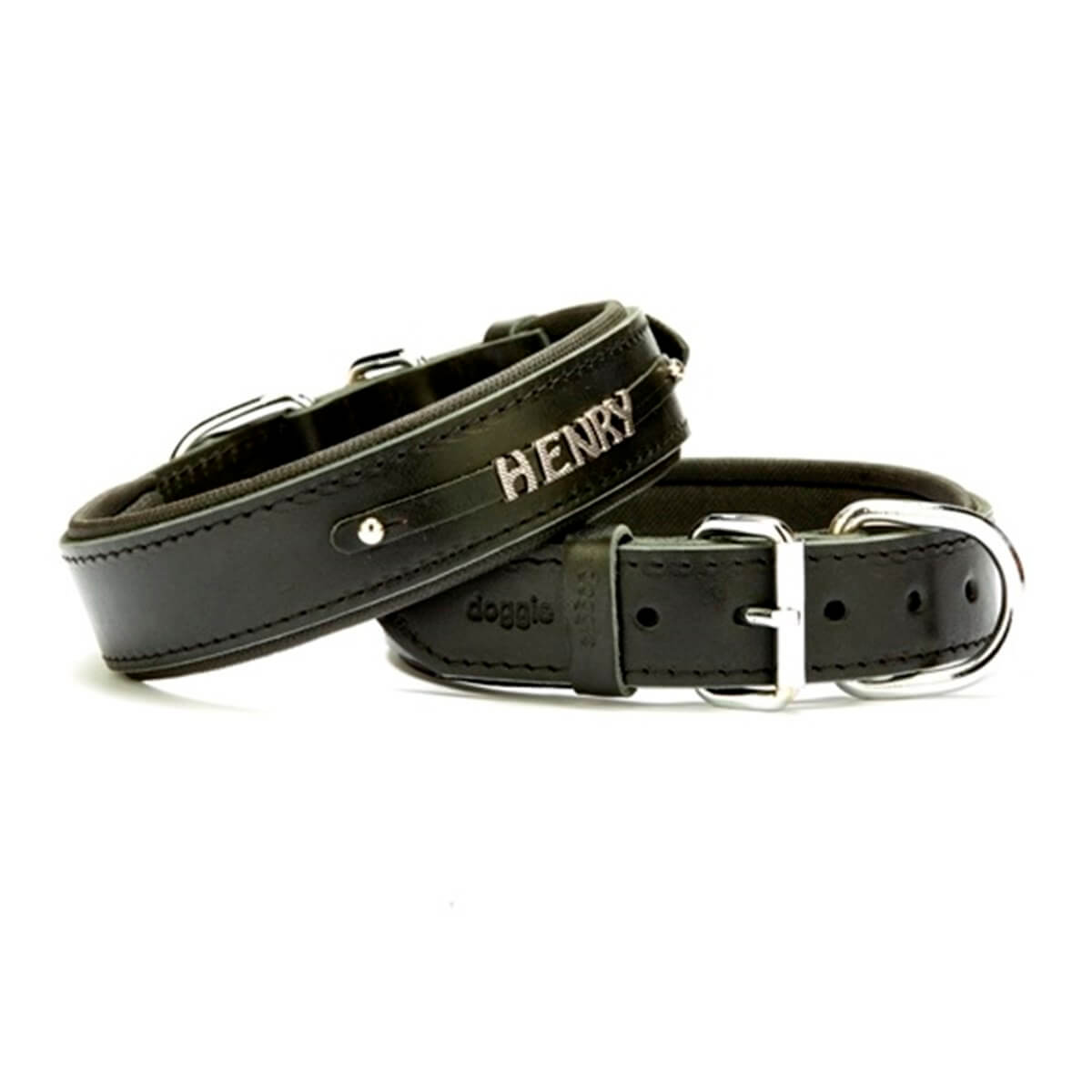 Doggie İsimlikli Deri Köpek Boyun Tasması Small – Siyah (2 X 30–35 Cm)