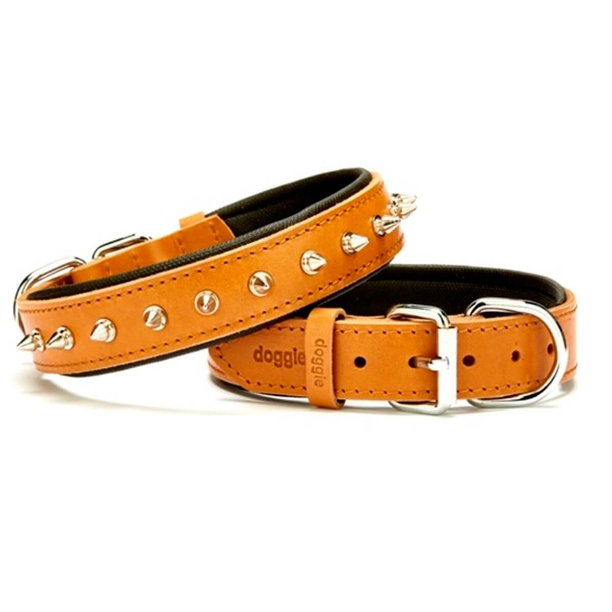 Doggie Comfort Çivili Deri Köpek Boyun Tasması Large – Camel (3,5 x 52–60 Cm)