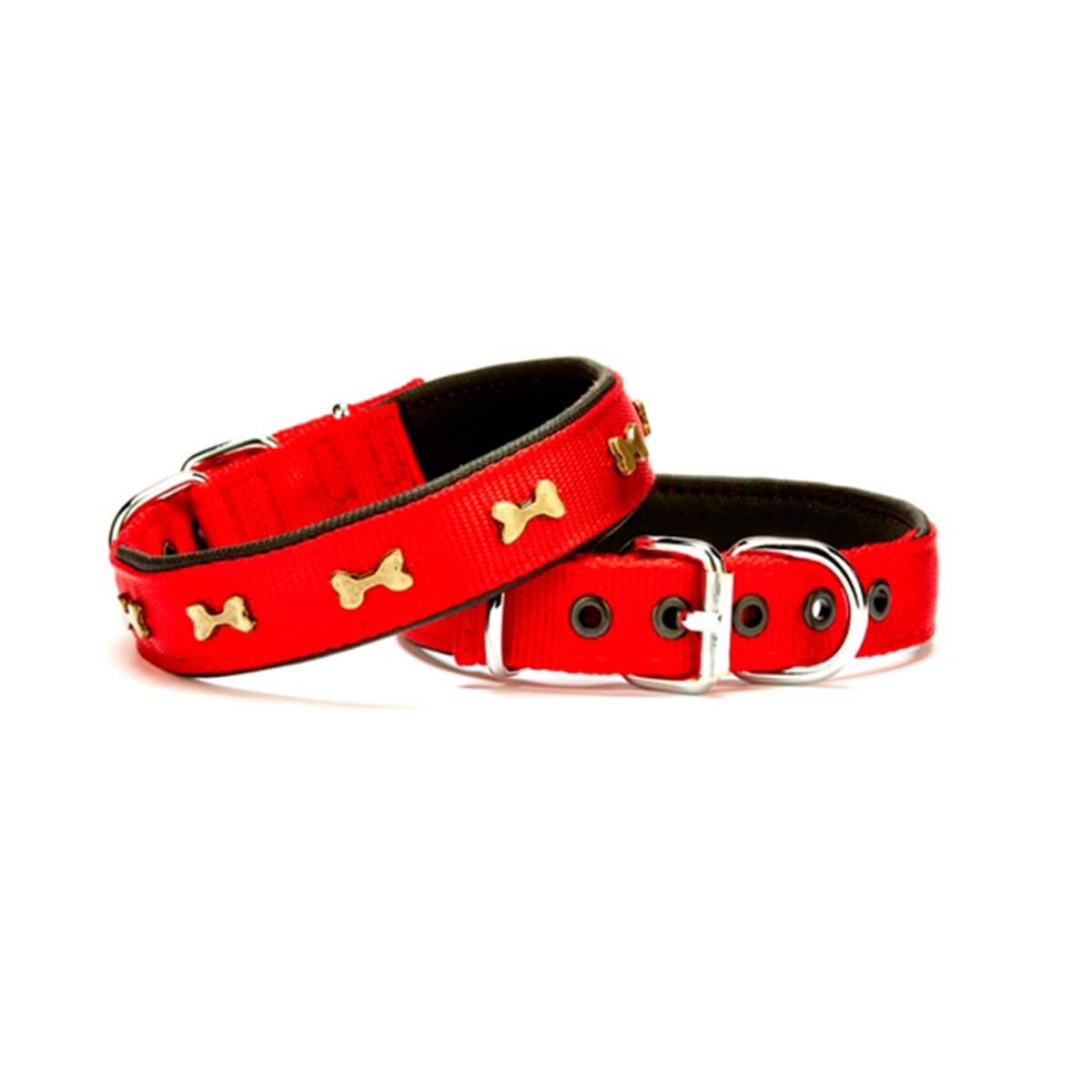 Doggie Metal Kemikli Dokuma Köpek Boyun Tasması Medium – Kırmızı (3 X 42–50 Cm)