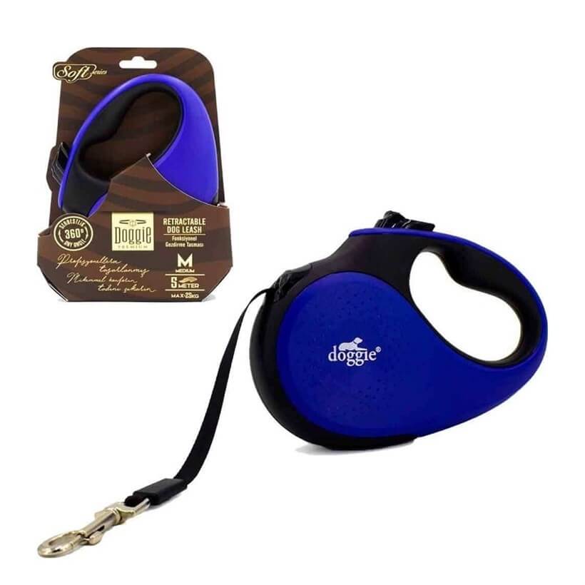 Doggie Soft Otomatik Köpek Gezdirme Tasması Large (50 Kg, 5 M) – Mavi