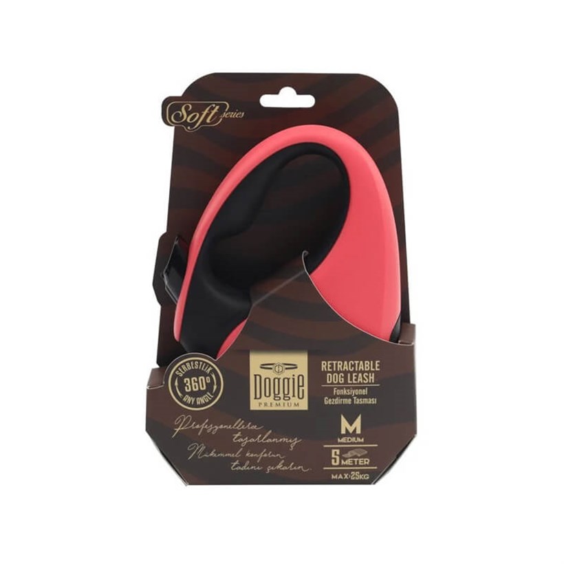 Doggie Soft Otomatik Köpek Gezdirme Tasması Medium (25 Kg, 5 M) – Pembe