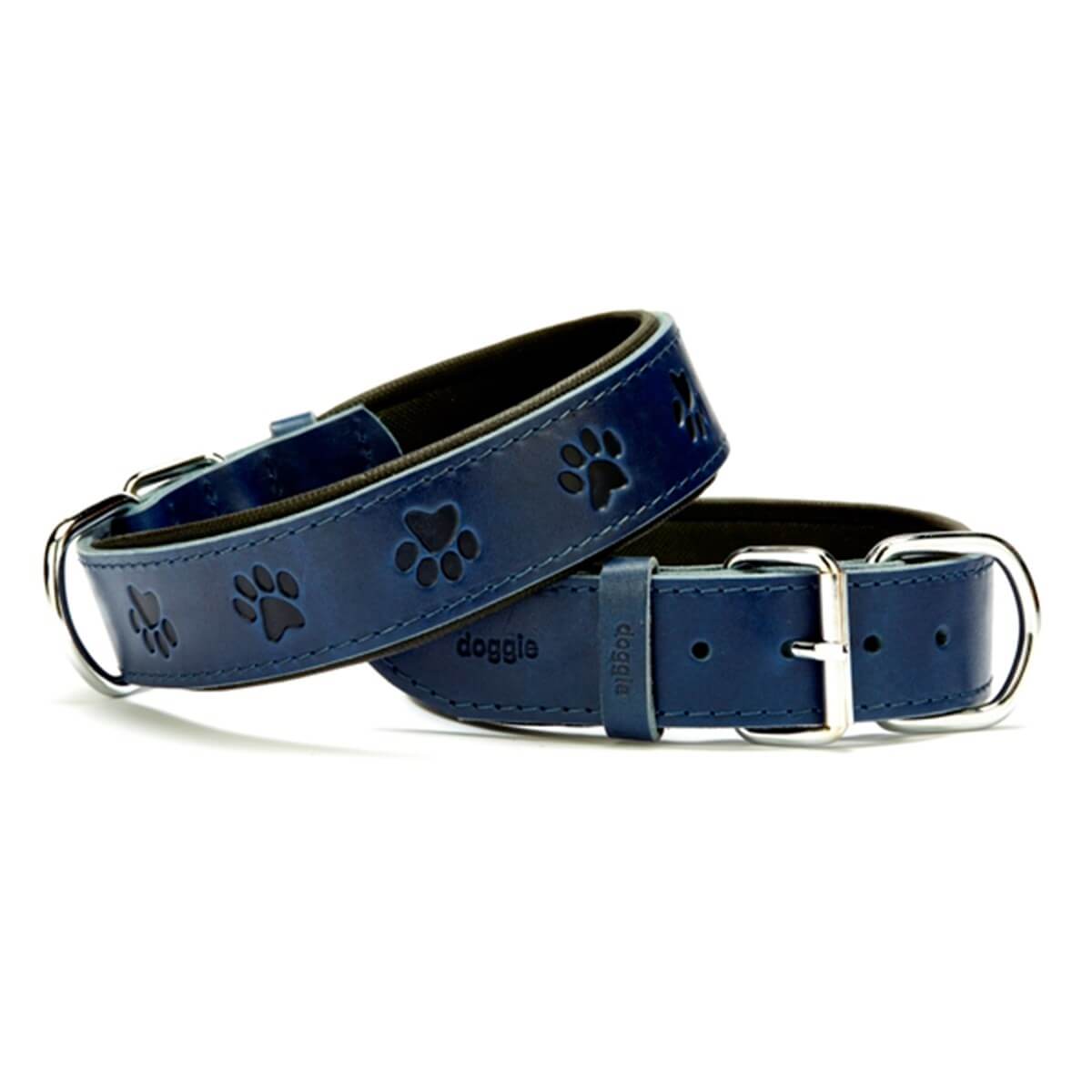 Doggie Patili Deri Köpek Boyun Tasması Medium – Mavi (3,5 X 47–55 Cm)