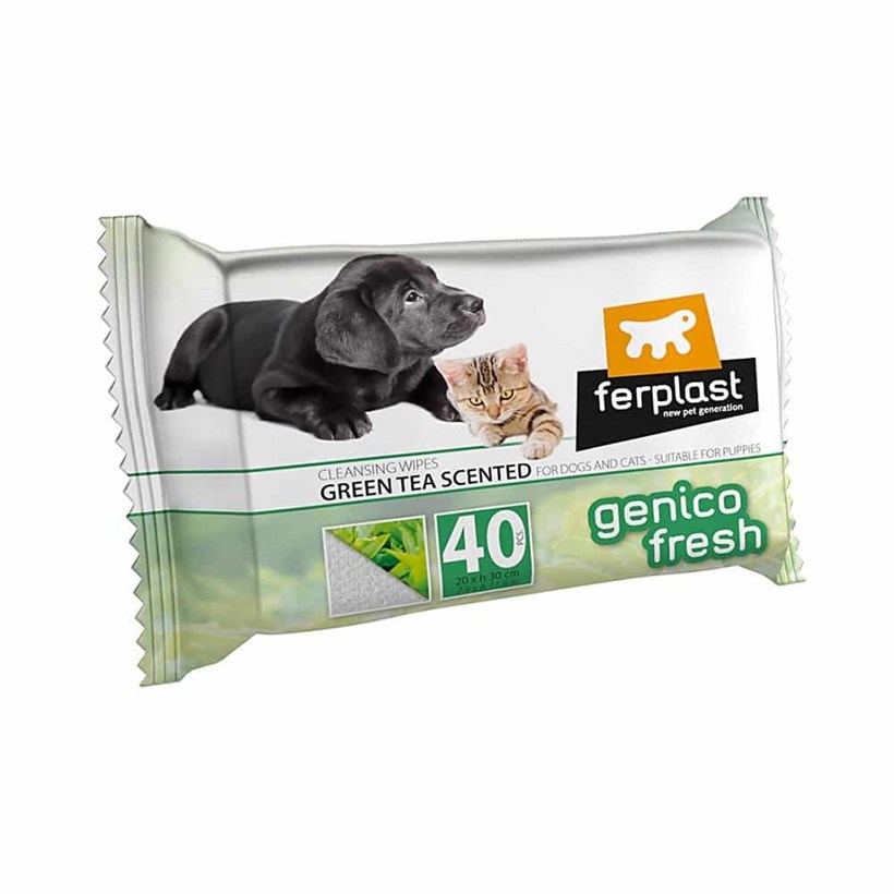 Ferplast Genico Fresh Yeşil Çaylı Kedi Köpek Temizlik Mendili 40'Lı