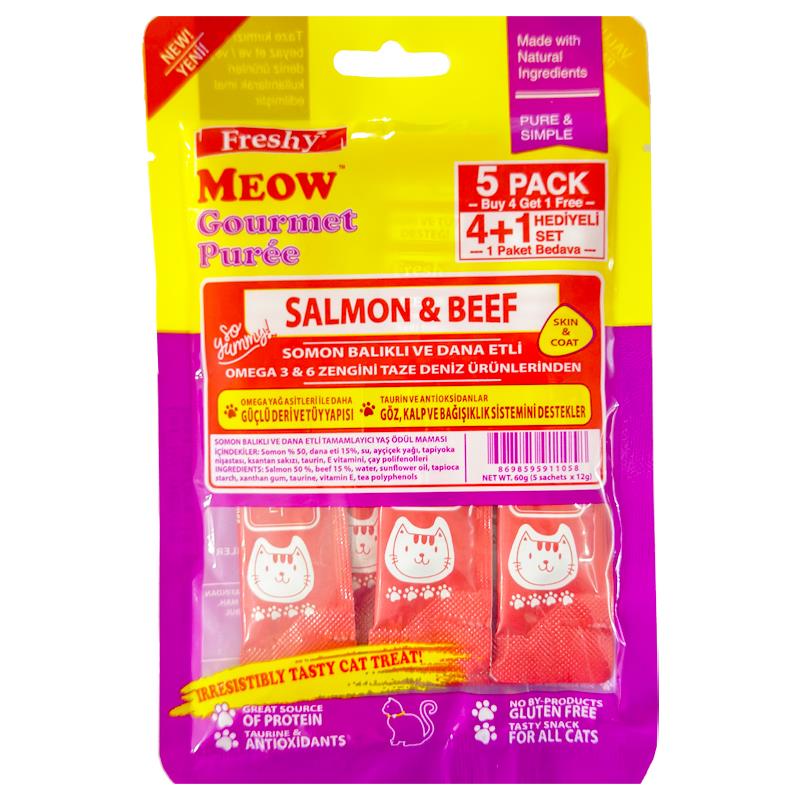 Freshy Meow Somonlu Ve Biftekli Krema Kedi Ödülü 4+1 Adet