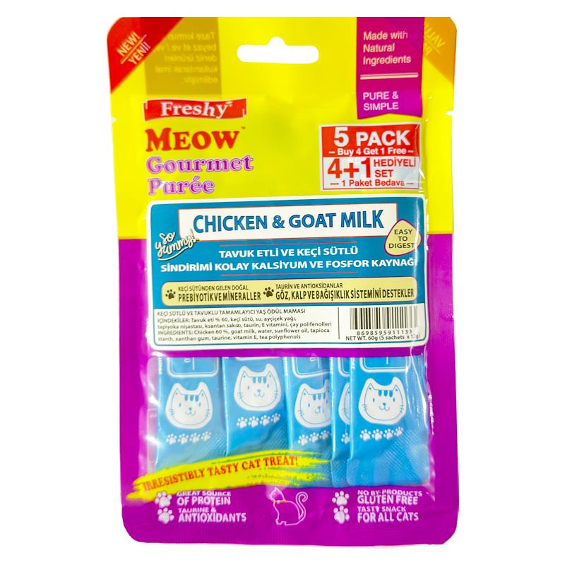Freshy Meow Tavuklu Ve Keçi Sütlü Krema Kedi Ödülü 4+1 Adet