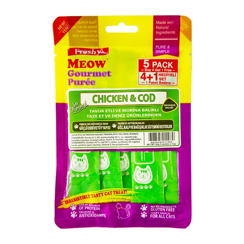 Freshy Meow Tavuklu Ve Morina Balıklı Krema Kedi Ödülü 4+1 Adet