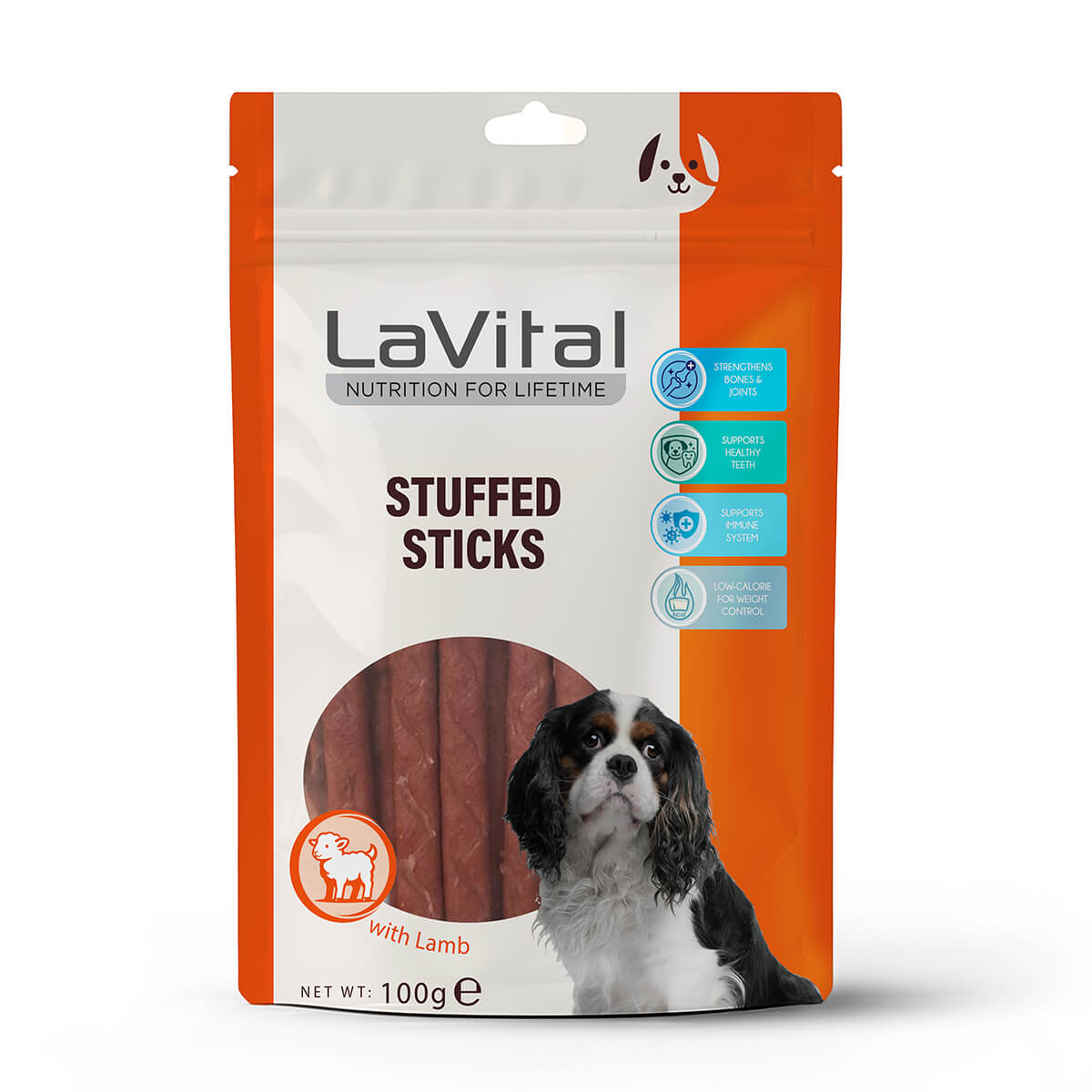 LaVital Kuzu Etli ve Somonlu Yumuşak Çubuk Köpek Ödülü 100g