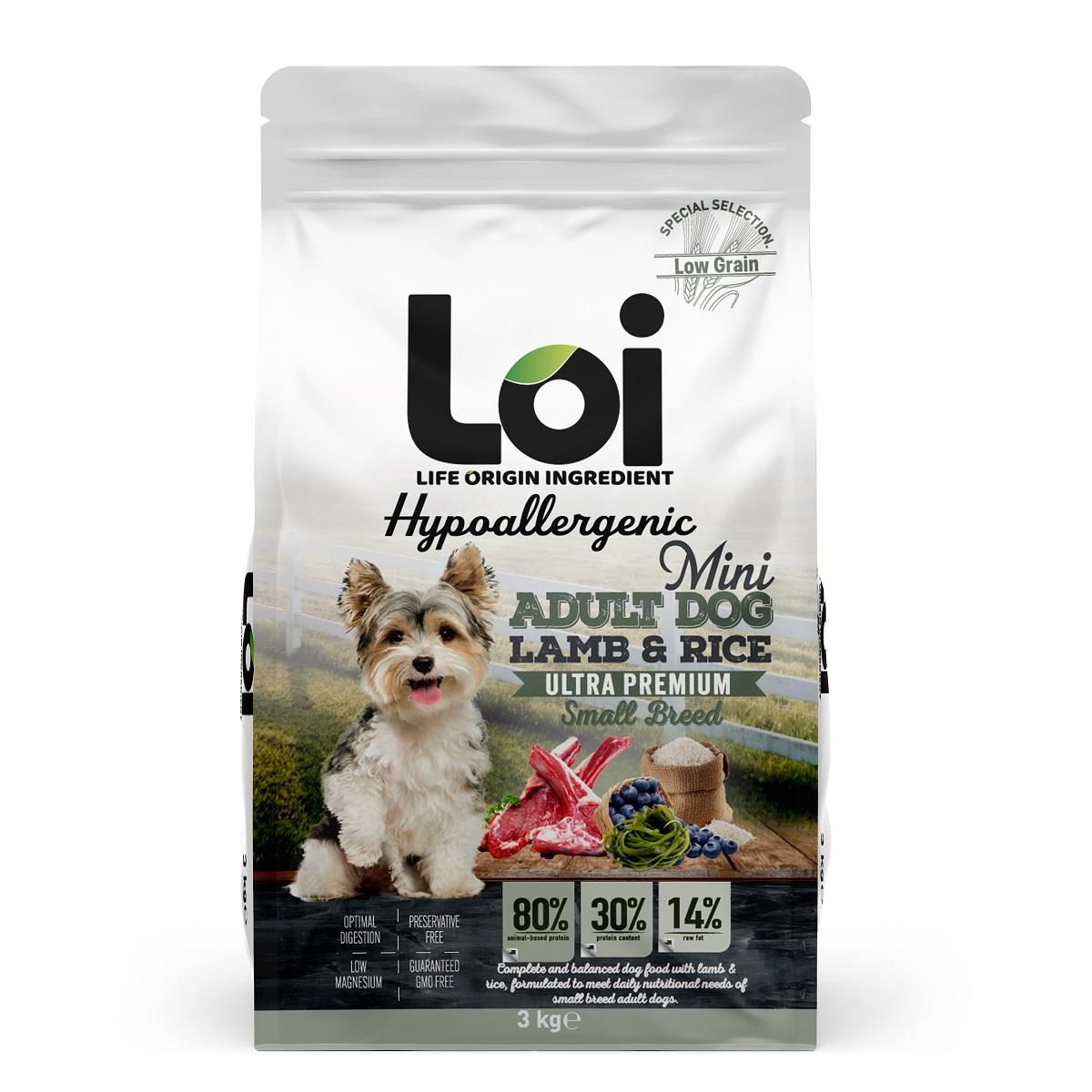 Loi Mini Kuzulu Pirinçli Küçük Irk Yetişkin Köpek Maması 3 Kg